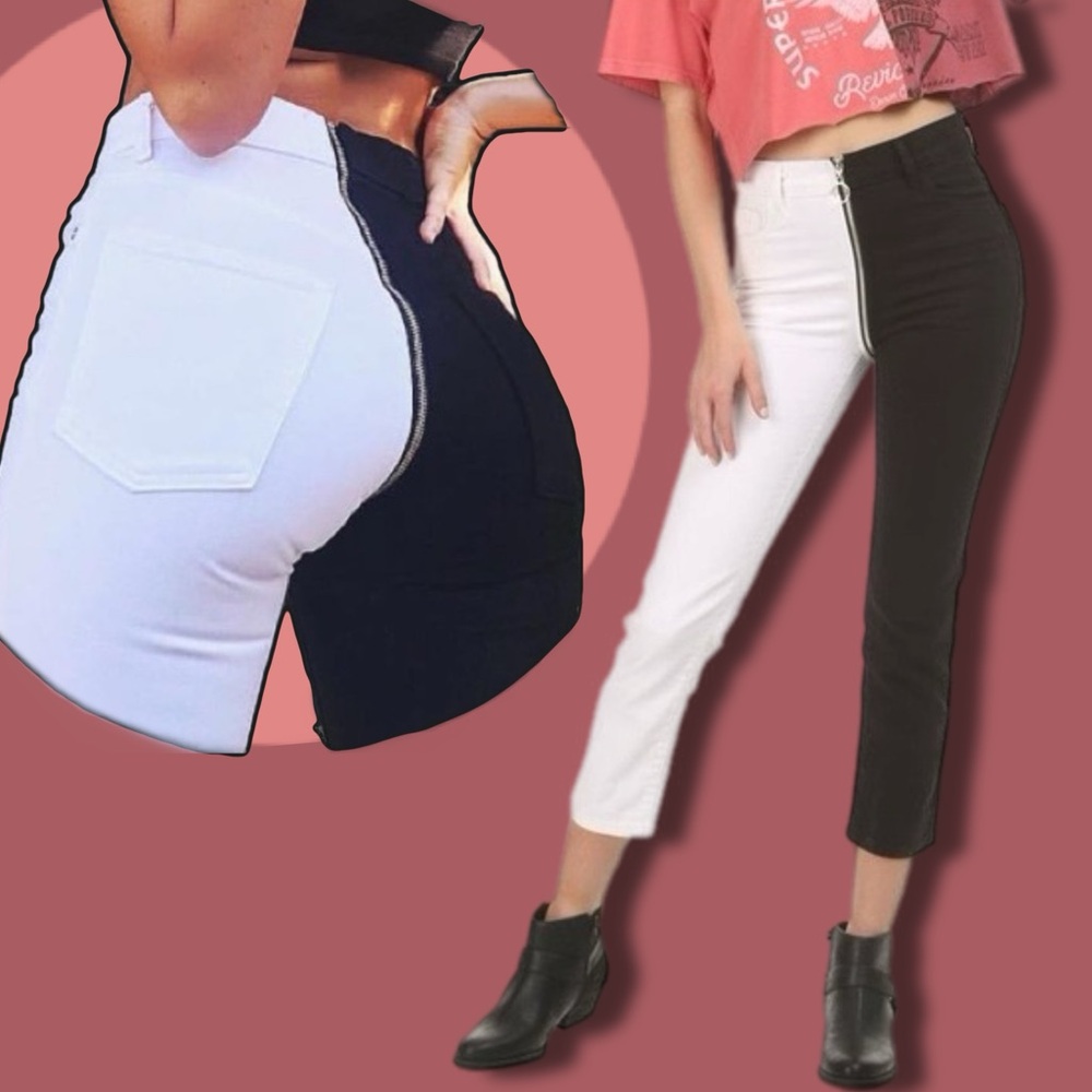 ❌SOLD❌ REVICE zip - around full zip yin yang black and white split jeans